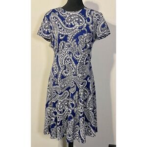 Michael Michael Kors Dress Womens 12 Blue Paisley Knit Fit & Flare Knee Length